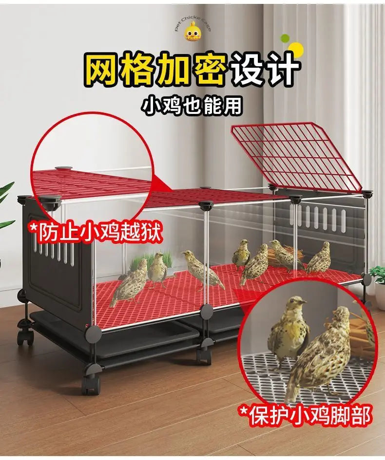 Premium Quail Cage with Pulley Droppings Tray - Indoor Large Chicken Coop Protecting Chicks Feet Mesh Predator Proof Secure Run