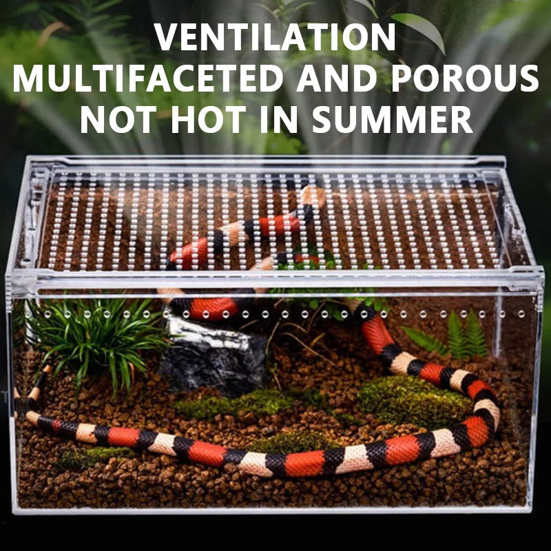 Reptile Anti-Escape Breeding Box Acrylic Transparent Breathable Amphibian Tank for Turtle Spider Lizard Snake Frog Reptiles Cage