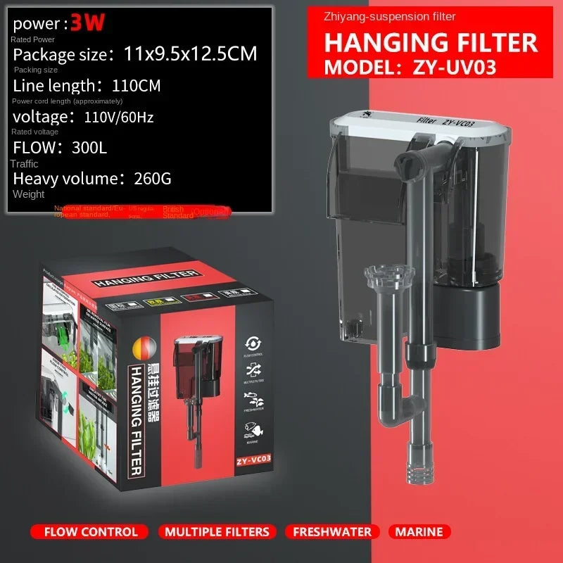 Aquarium 110V 220V Wall-mounted Filter Fish Tank Filter External Grass Tank Filter Water Flow Adjustable Suitable for 30-80CM