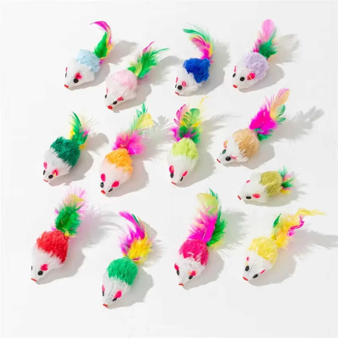 New Pet Cat Toys Interactive Cute Soft Fleece False Mouse Colorful Feather Funny Playing Training Toy for Cats Kitten Pet Supplies