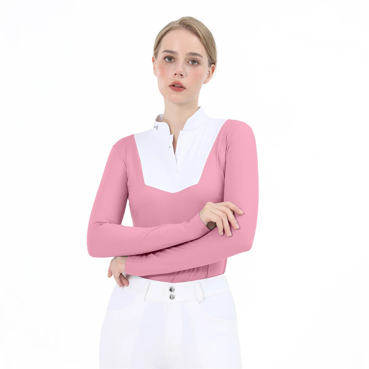 M LOGO Horse Riding Base Layer T-Shirts Women Equestrian Long Sleeve Top Ladies Breathable Competition Show Zipper Sports Blouse
