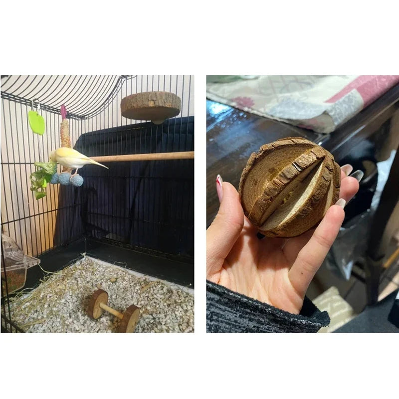 Guinea Pig Rabbit Hamster Small Animal Play Pet Roller Toys Natural Wooden Pine Dumbbells Unicycle Bell Chew Chewing Braided Ball