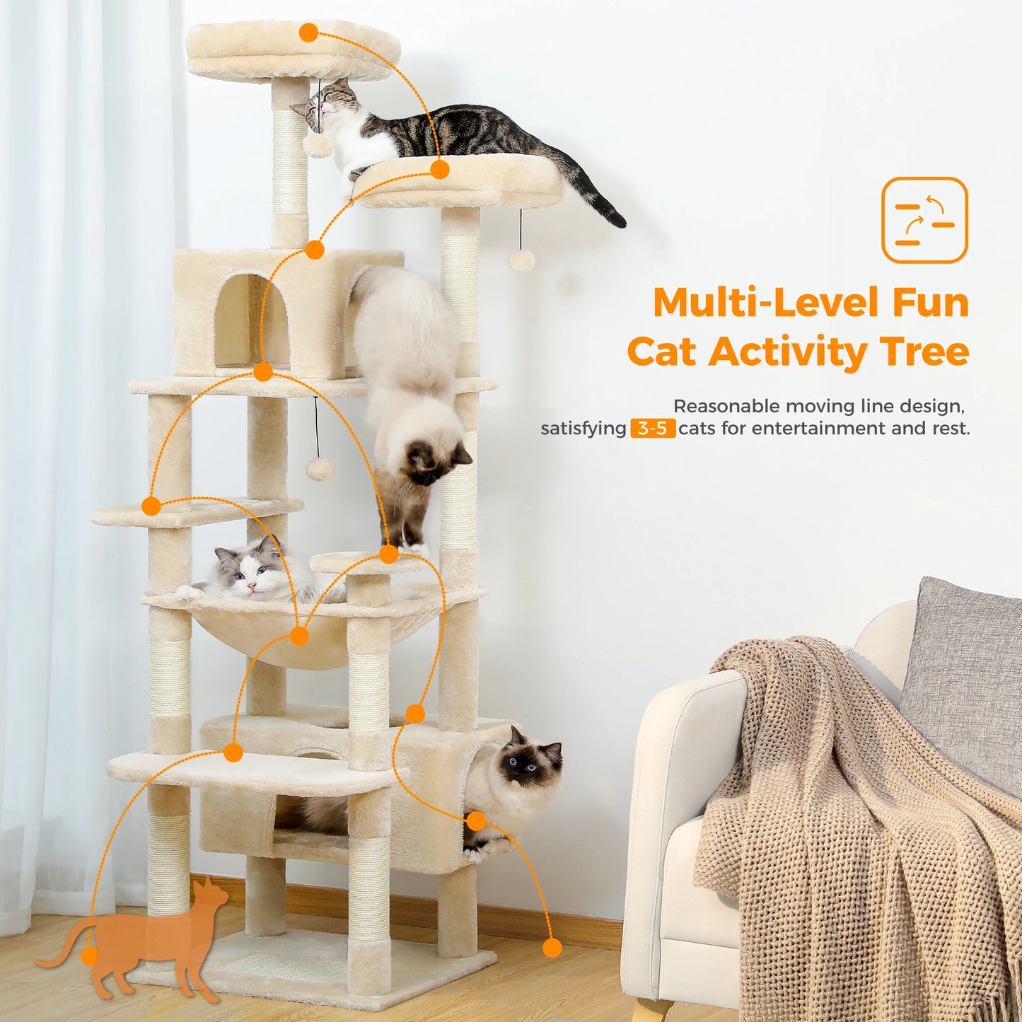 Large Cat Tree Tall Cat Tower for Indoor Cats Multi-Level Plush Cat Condo with Scratching Posts Scratching  Posts  Perches Caves