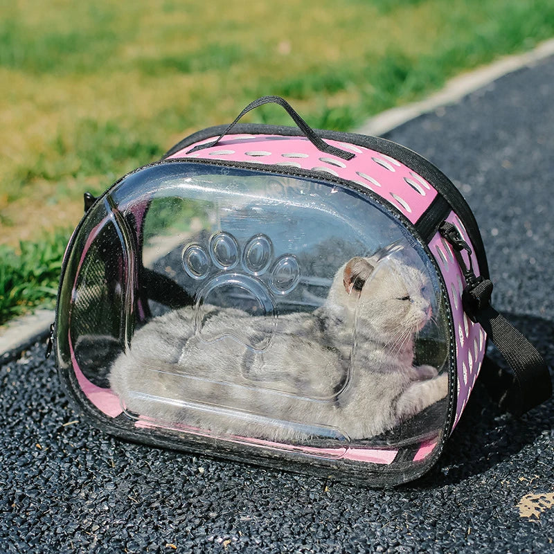 Portable Breathable Pet Carrier Backpack, Outdoor Handbag Transparent Foldable Breathable Pet Travel Shoulder Strap Bag