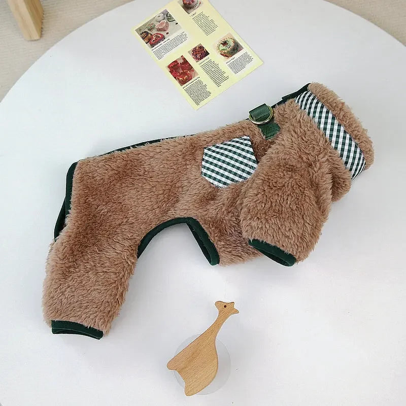 Towable Pet Jumpsuit with Buckle Winter Warm Puppy Dog Suit Clothes for Small Dogs Yorkshire Shih Tzu Overalls Clothing