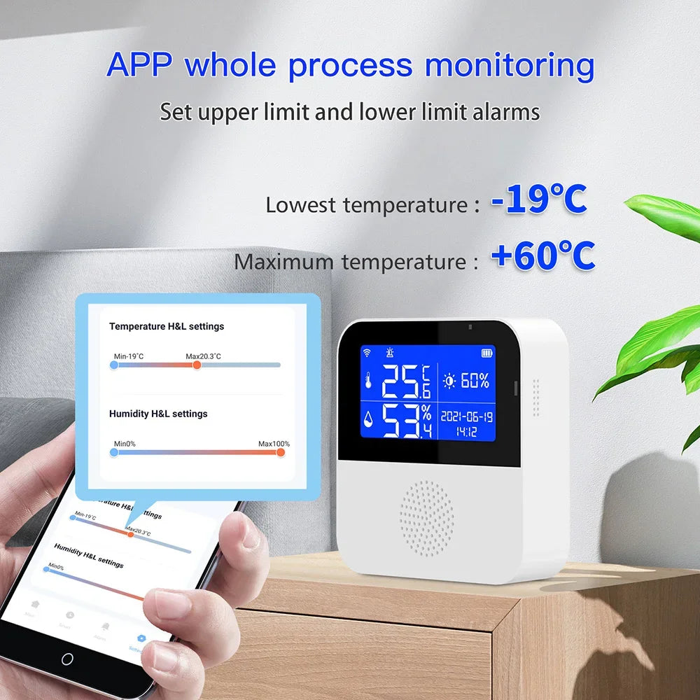 WiFi Tuya Smart Life LED Display Temperature Humidity Sensor Living Room Office Indoor Aquarium Water Temperature Detector Line