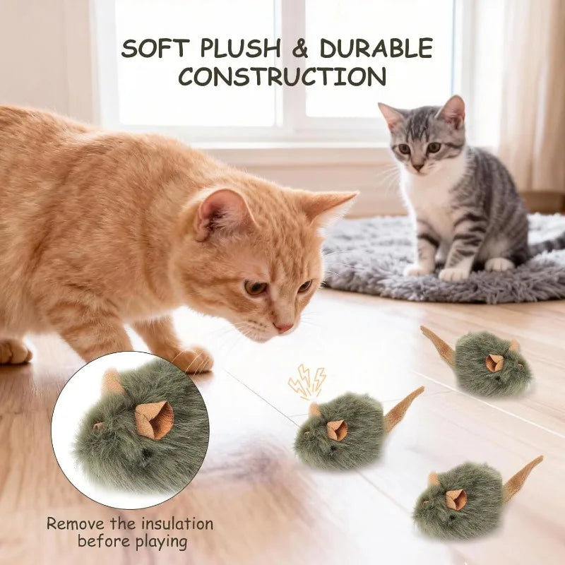 Interactive Plush Mouse Cat Chew Toy Simulated Squeaking Mice Bite-resistant Kitten Toy Kitten Biting Running Rat Toy Pet Supply
