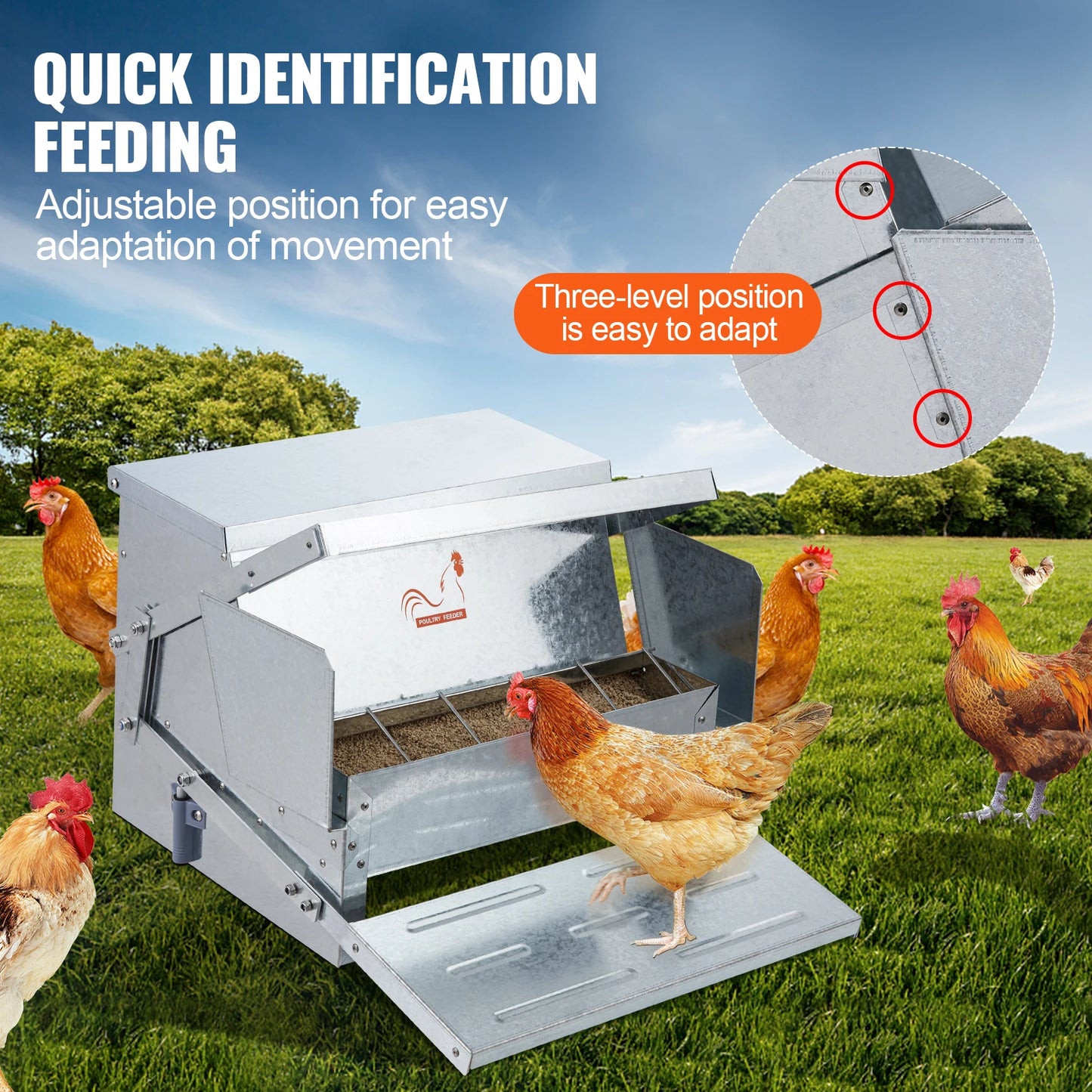 VEVOR Automatic Chicken Feeder 25 lbs Capacity Feeds 10 Chickens up to 11 Days Galvanized Steel Poultry Feeder