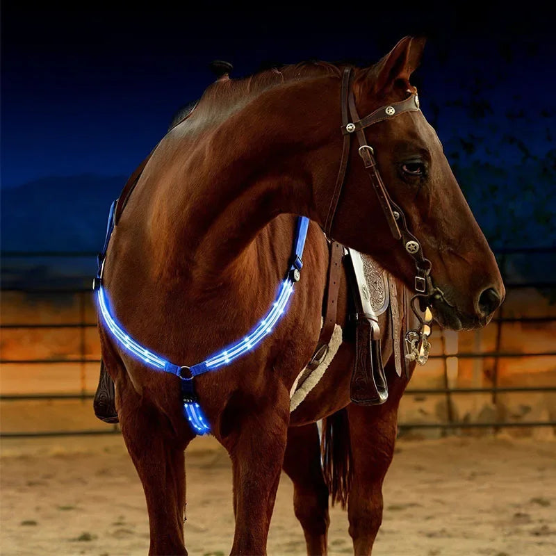 USB Rechargeable Horse Breastplate Harness Nylon Night Safety Three Charging Wires Riding Equipment Outdoor Visible At Night