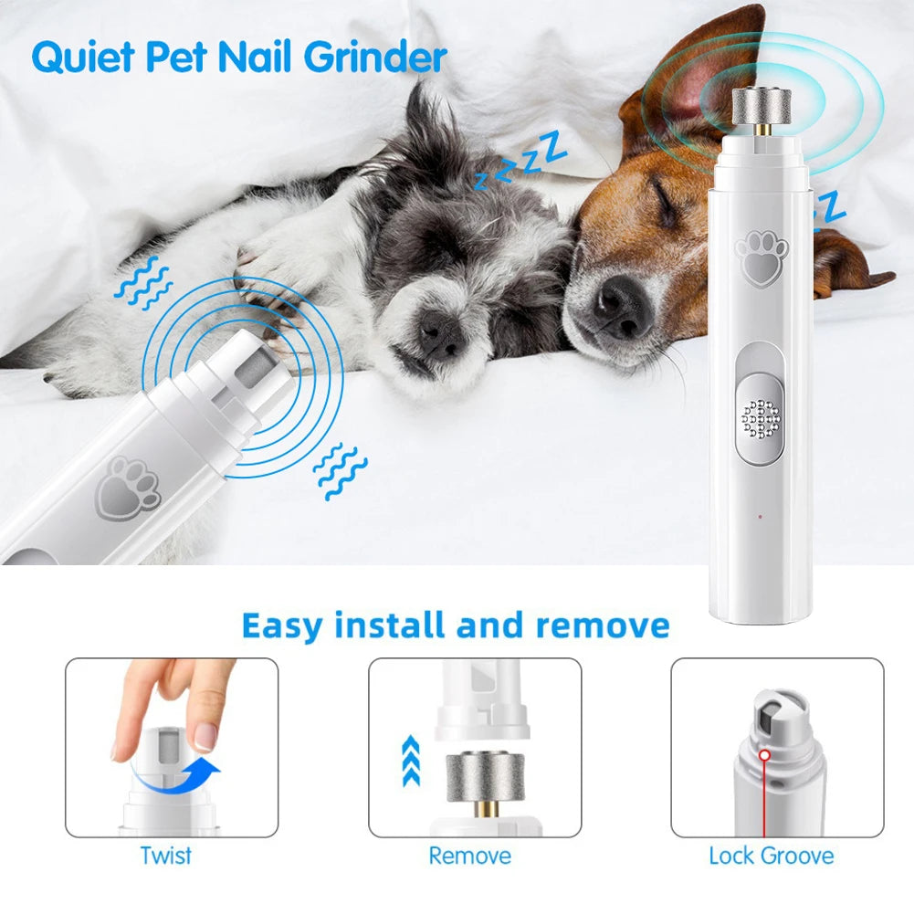 Electric Dog Nail Grinder USB Rechargeable LED Light Pet Nail Clipper Painless 2-Speed with Polisher Wheel for Pet Paws Grooming