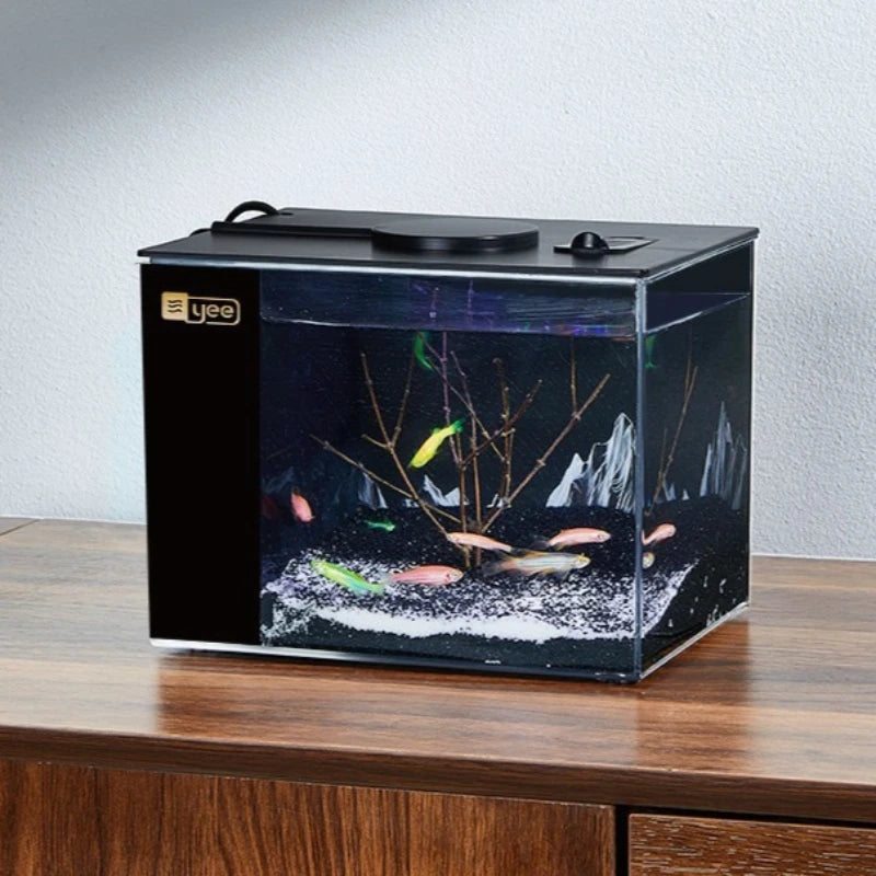 Desktop Fish Tank Betta Goldfish Aquarium with Light and Water Pump Luxury Mini Fishbowl Home Fish Aquatic Pet Decor Terrarium