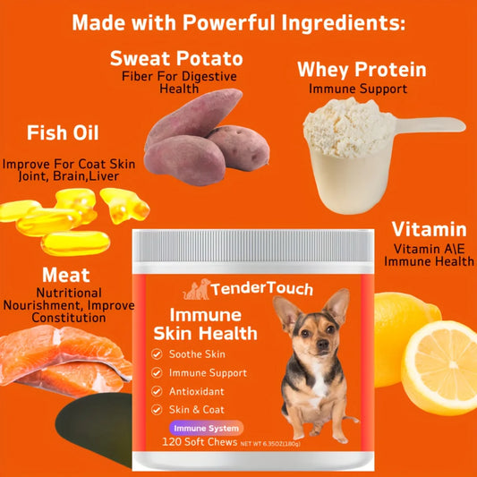 120 Chews - 1 Pack (1 x 180g/6.35oz) 180g/6.35oz - TenderTouch Allergy & Immune Supplement for Dogs  - Dog Allergy Support