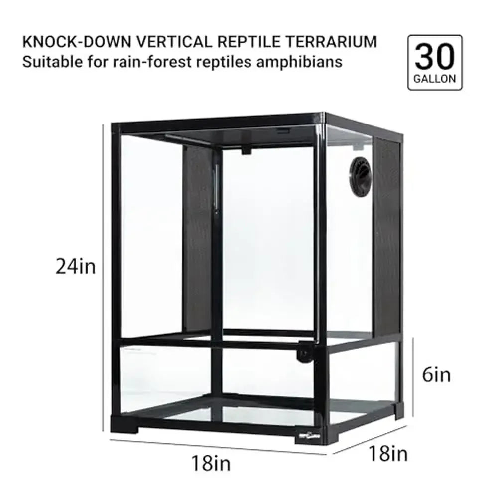 Glass Reptile Terrarium 30 Gallon Rainforest Habitat Tank 18" x 18" x 24" UVB Infrared Ventilation Front Opening Door Lizard
