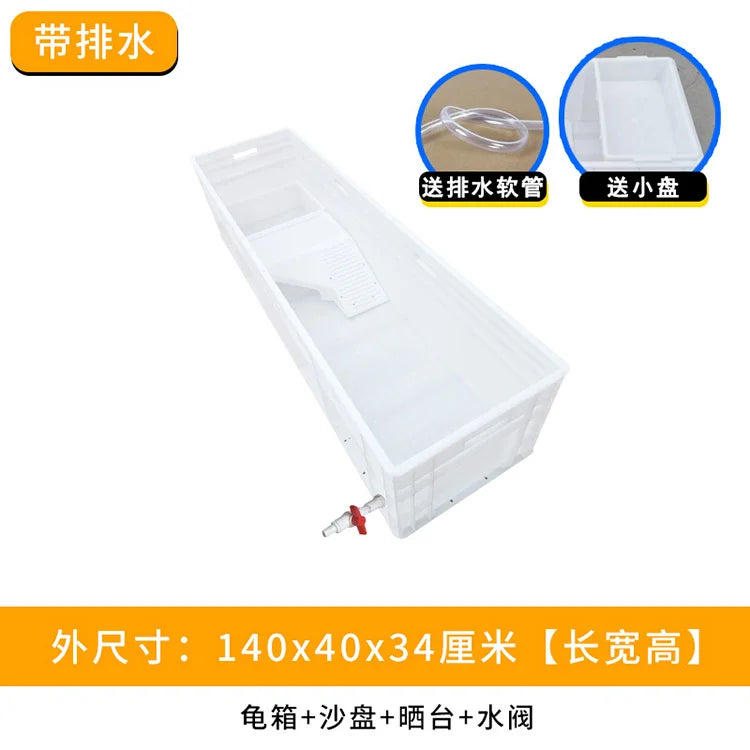 ‌Heavy-Duty Turtle Tank with Basking Platform - Large Plastic Aquarium for Reptiles, Waterproof Fish Pond with Drainage System