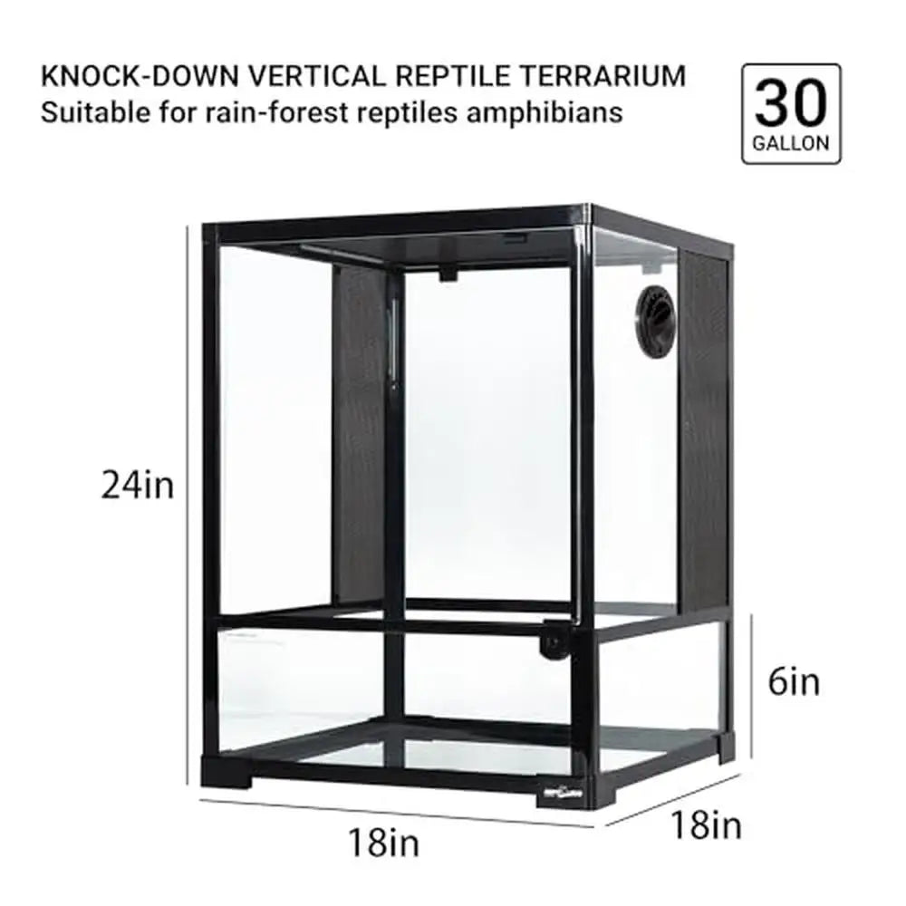 Glass Reptile Terrarium 30 Gallon Rainforest Habitat Tank 18" x 18" x 24" UVB Infrared Ventilation Front Opening Door Lizard