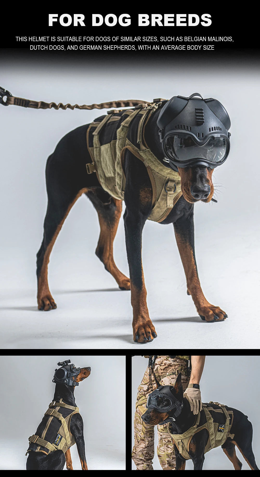 Tactical Dog Military Hunting Training K9 Helmet, Large Dog Patrol Dogs Sheepdog Pet Motorcycle Protective Helmet with Goggles