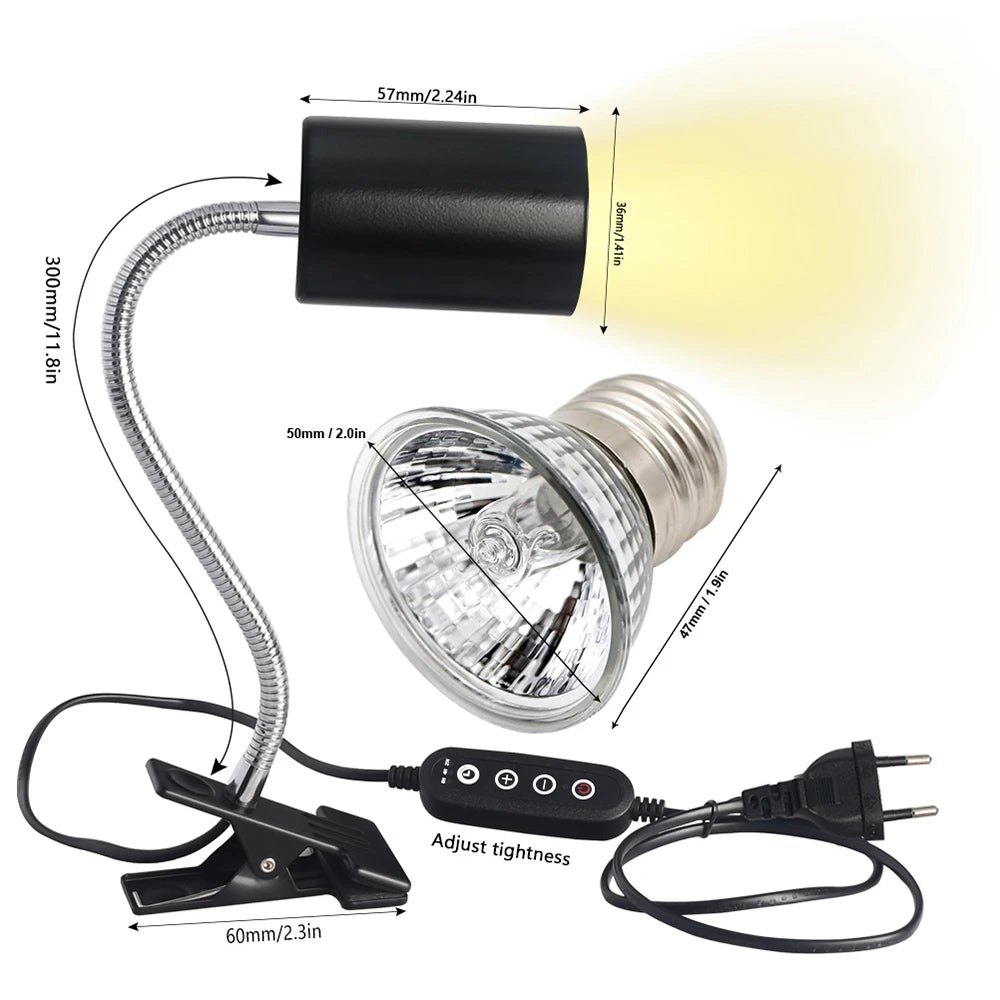 Reptile  Heat Lamp Bulb  Dimmable With Clip-on Dimmable UVA UVB Turtle Tortoises Basking Lights Timing Pet Amphibians Lizards Heating Bulb