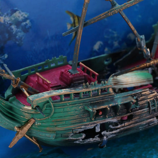 B62B-2X Large Aquarium Decoration Boat Plastic Aquarium Ship Air Split Shipwreck Fish Tank Decoration