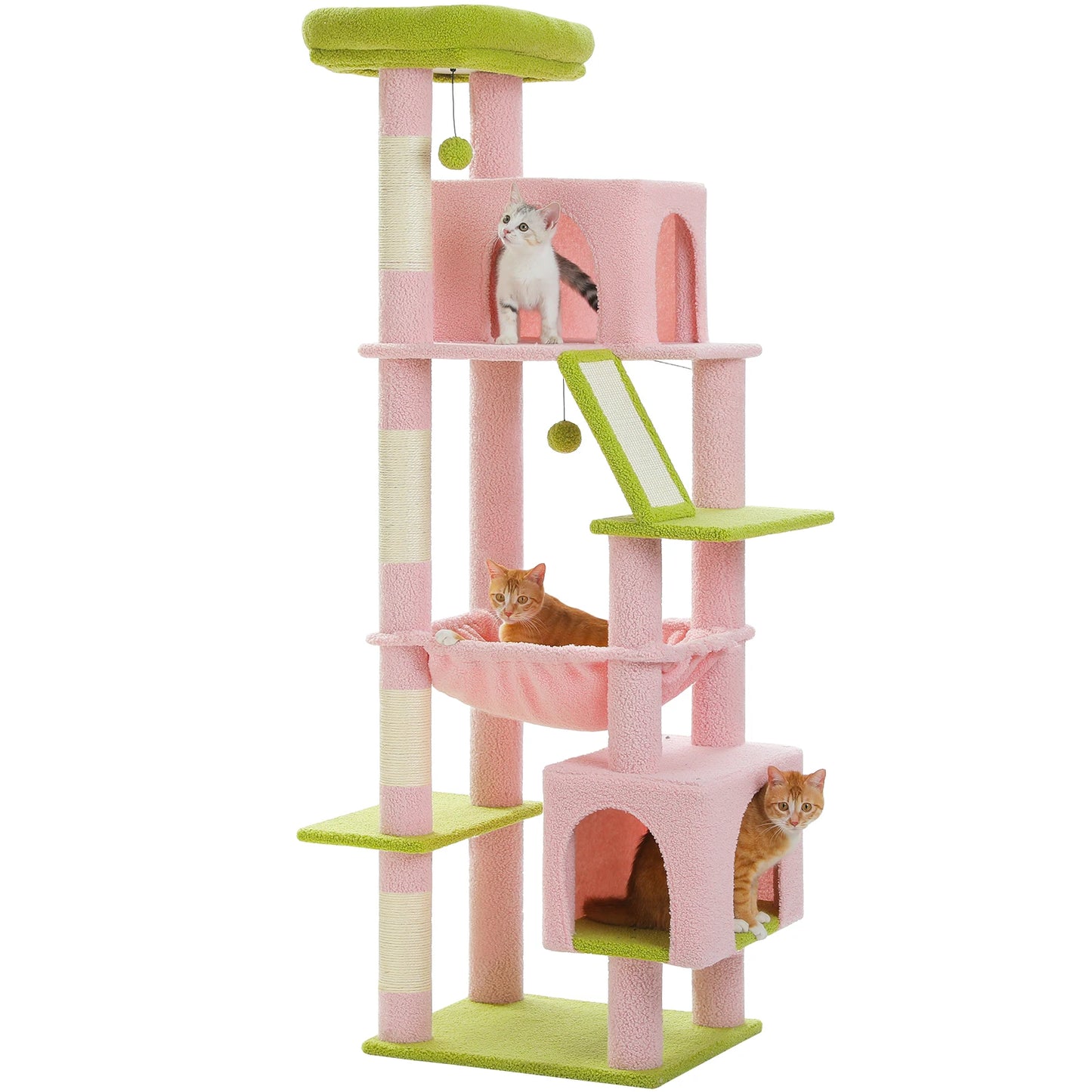 Cat Tree for Large Cats, Tall Cat Tower for indoor Cats Multi-level Cat House Furniture with 2 Big Condo Pad Bed Scratching Post