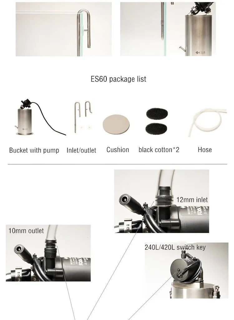 Aquarium Stainless Steel External Pro Canister Filters with Pump ADA Style Fish Tank Filter Bucket Barrel Aquarium filter Fish tank filter