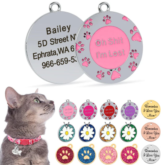 Personalized Dog Cat ID Tag Collar Accessories Round Custom Engraved Dog ID Tags Pet Supplies For Dog Tag Name Products