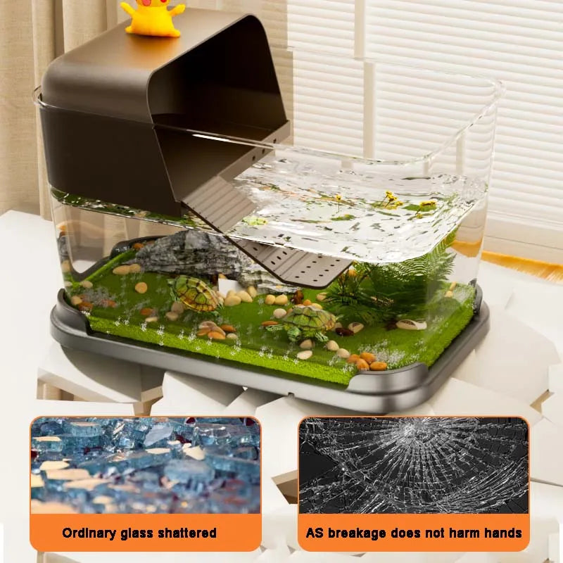 New Household Brazilian Turtle Ecological Landscape Tank Turtle Specific Feeding Tank With Tape Platform Amphibious Turtle Tanks