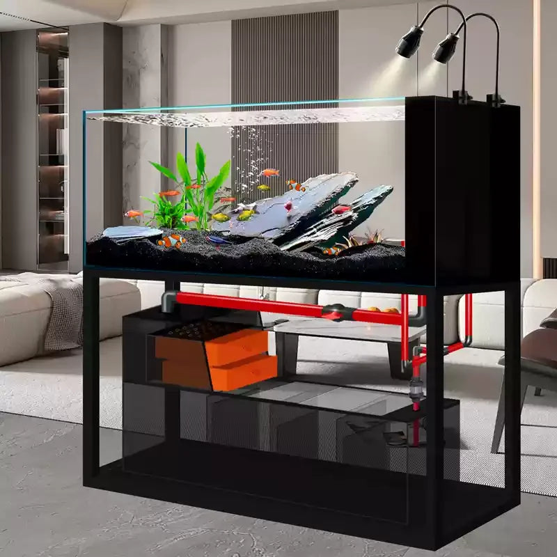 yjq native stream tank ultra-white glass side overflow ecological bottom filter fish tank living room aquarium