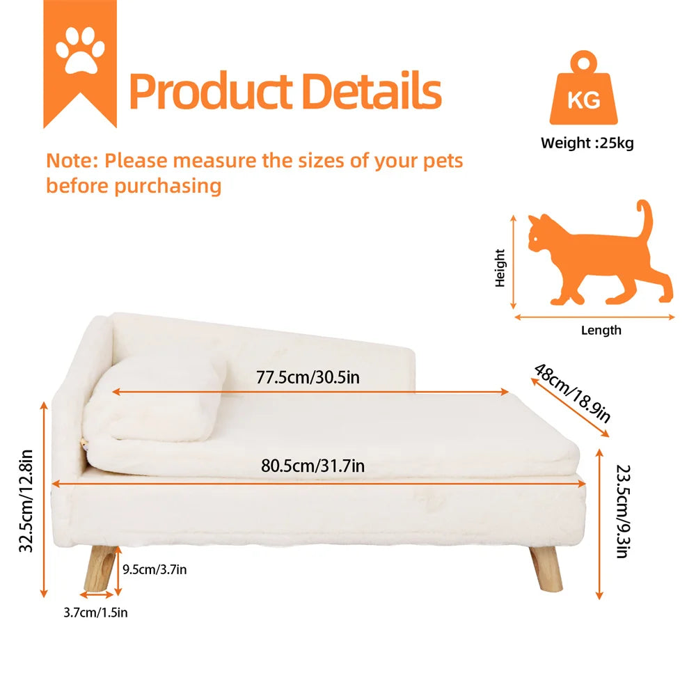Luxury Elevated Dog  Cat Sofa Bed with Backrest Plush Cushion for Small Medium