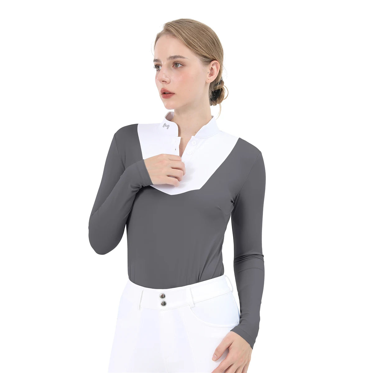 M LOGO Horse Riding Base Layer T-Shirts Women Equestrian Long Sleeve Top Ladies Breathable Competition Show Zipper Sports Blouse