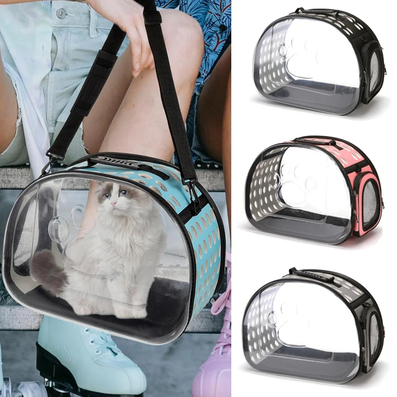 Portable Breathable Pet Carrier Backpack, Outdoor Handbag Transparent Foldable Breathable Pet Travel Shoulder Strap Bag