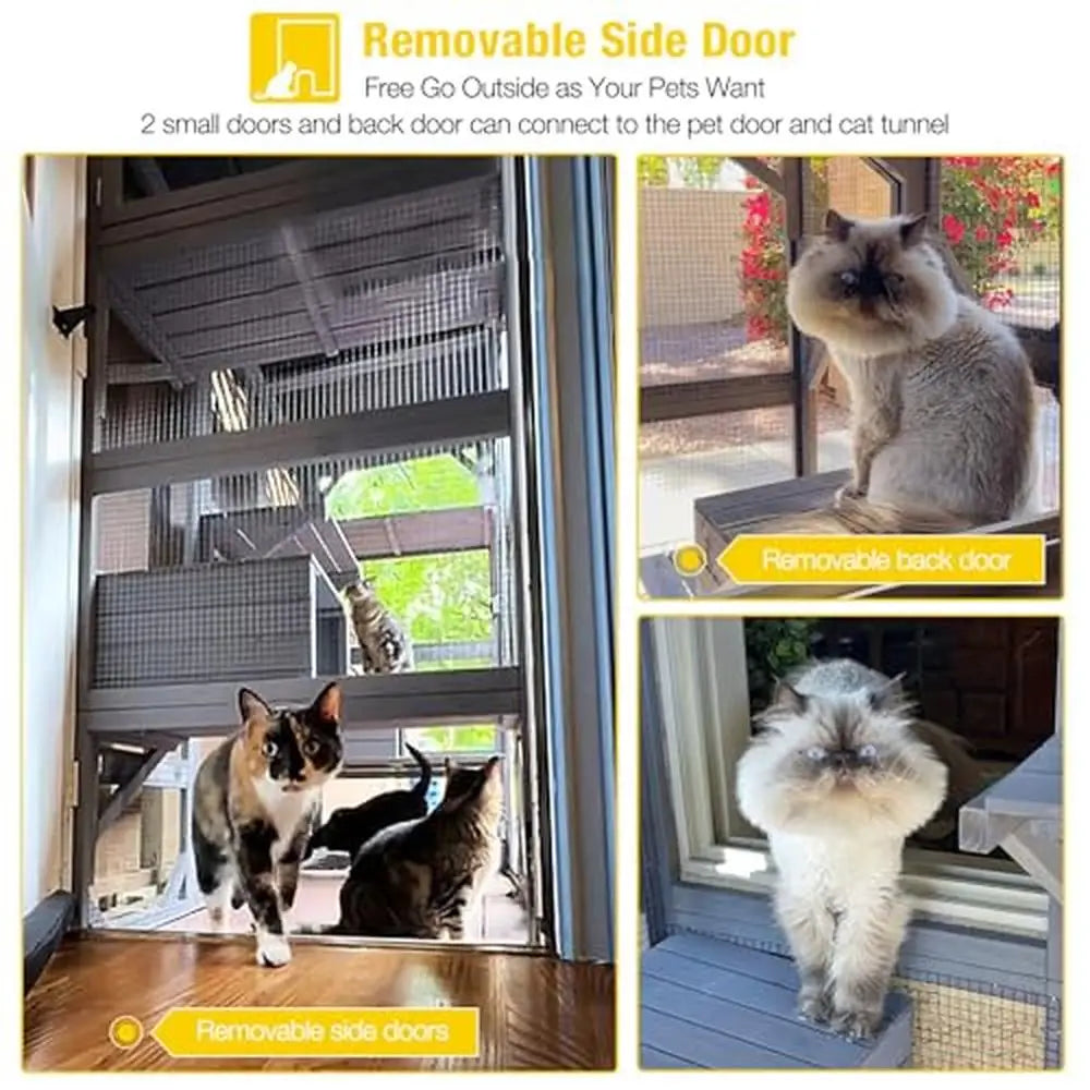 Large Walk-in Cat Enclosure Cage with Platforms and Sleeping Houses Multiple Cats Outdoor Cat House with Waterproof Roof Cover