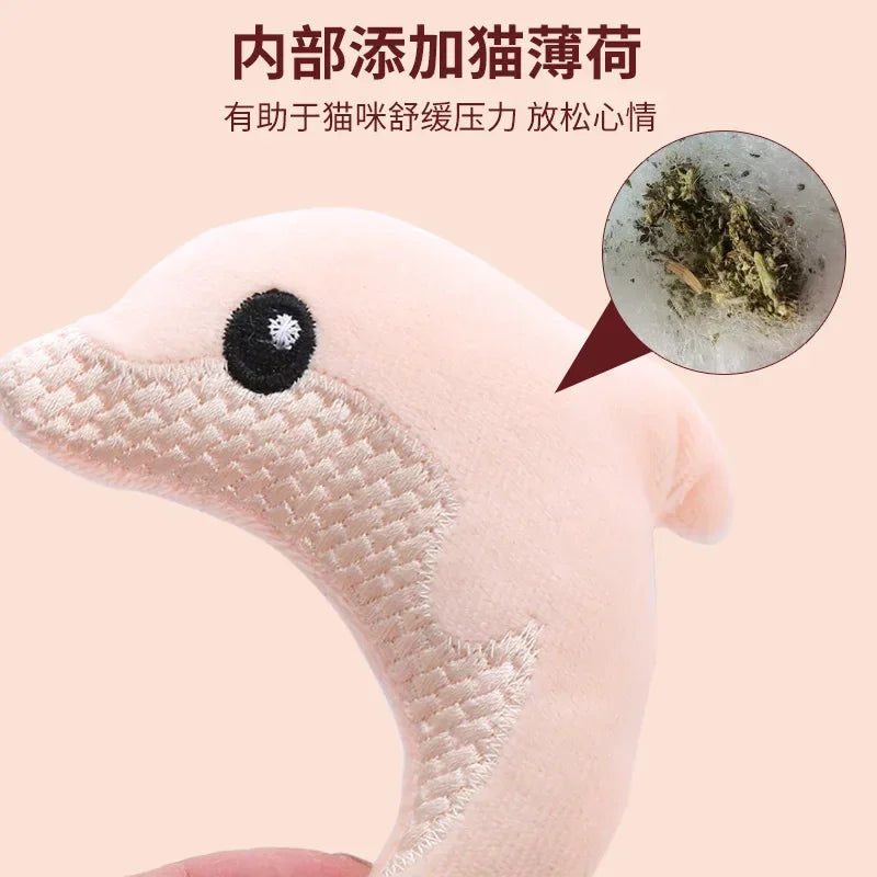 Pet cat toy Cute stuffed animal baby dolphin with catnip nibble toy