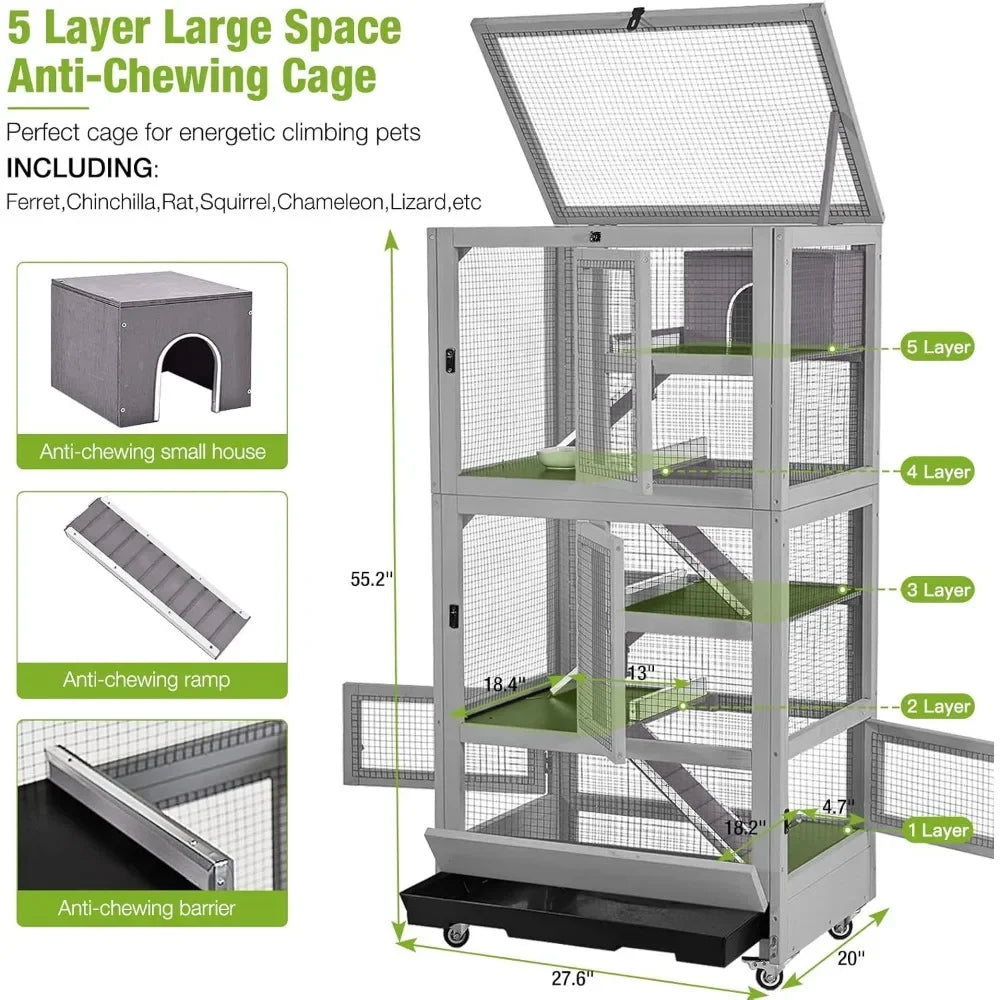 High Quality Minimalist 5 Levels Small Animal Cage for Chinchilla,Lizard, Chameleon, Squirrel,Hedgehogs