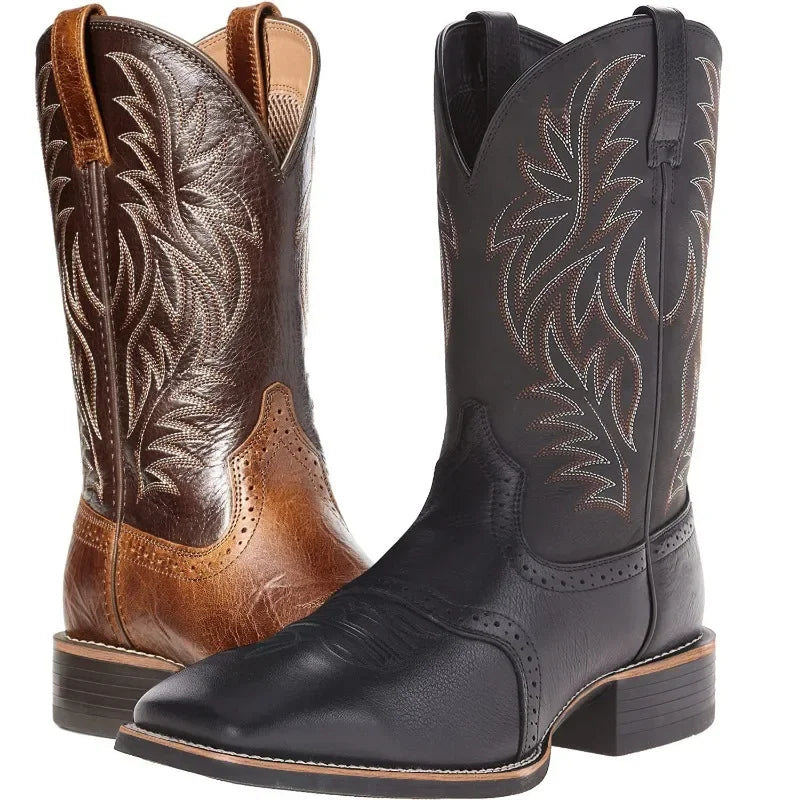 Men High Boots Embroidery Retro Handmade Men's Boots Western Cowboy Boot Pointed Toe Boots Hand Stitching Outdoor Men's Shoes
