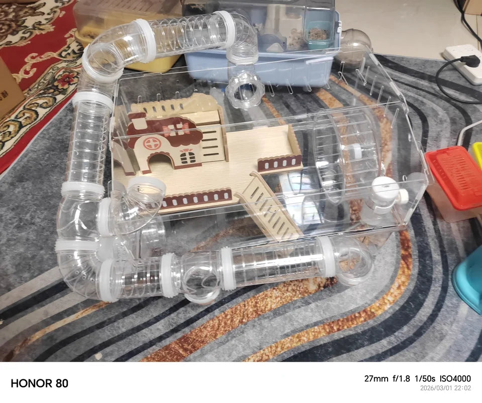 Transparent Acrylic Hamster House, with Tunnel,