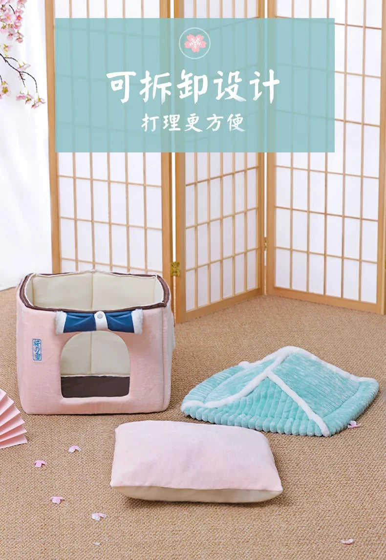 Cat's Nest Warm In Winter All Seasons Universal Cat House Removable and Washable Cat Beds Pet Supplies Closed Cat House Villa