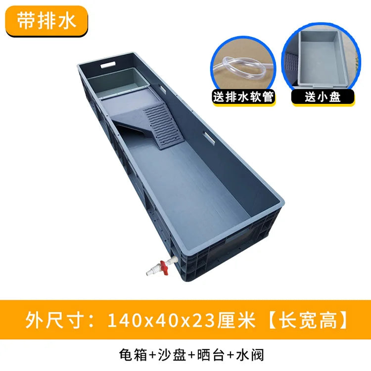 ‌Heavy-Duty Turtle Tank with Basking Platform - Large Plastic Aquarium for Reptiles, Waterproof Fish Pond with Drainage System
