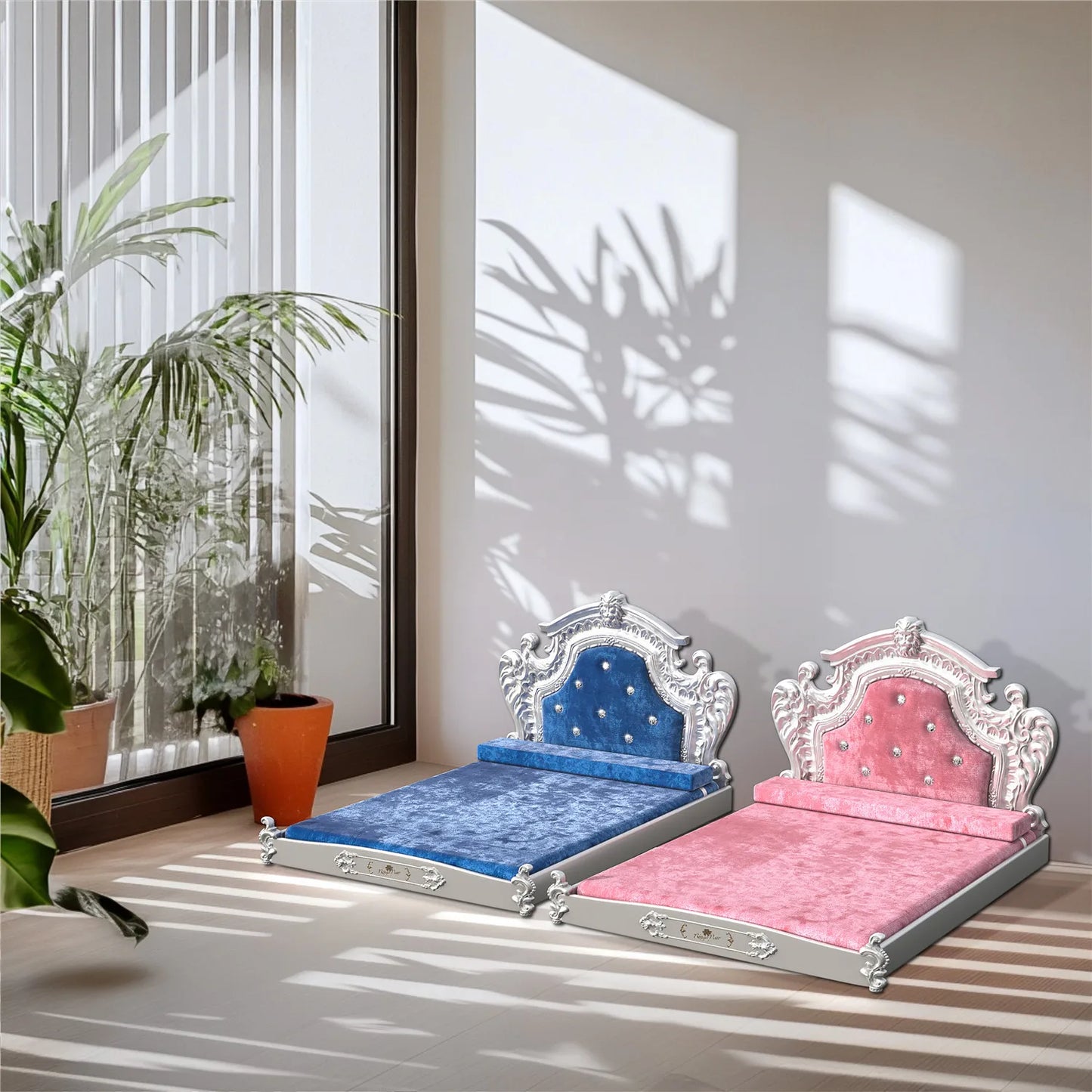 Luxury Pet Bed  Headboard, Dutch Velvet Dog Cat Bed for Medium and Large, European Style Noble Pet Bed