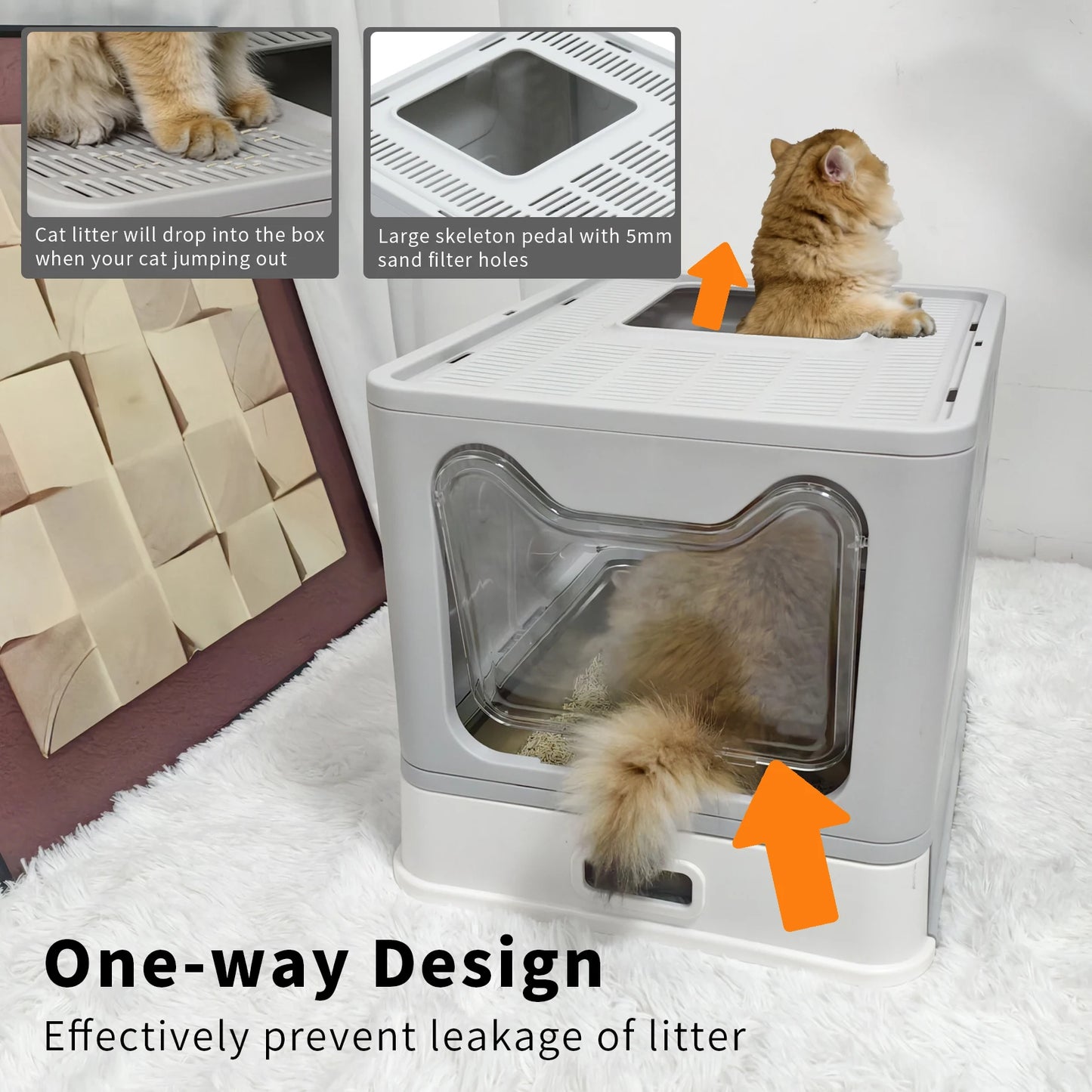 4-Style Cat Litter Box with Lid Large Kitty Litter Box Enclosed with High Sided Enclosure Scoop Non-Sticky