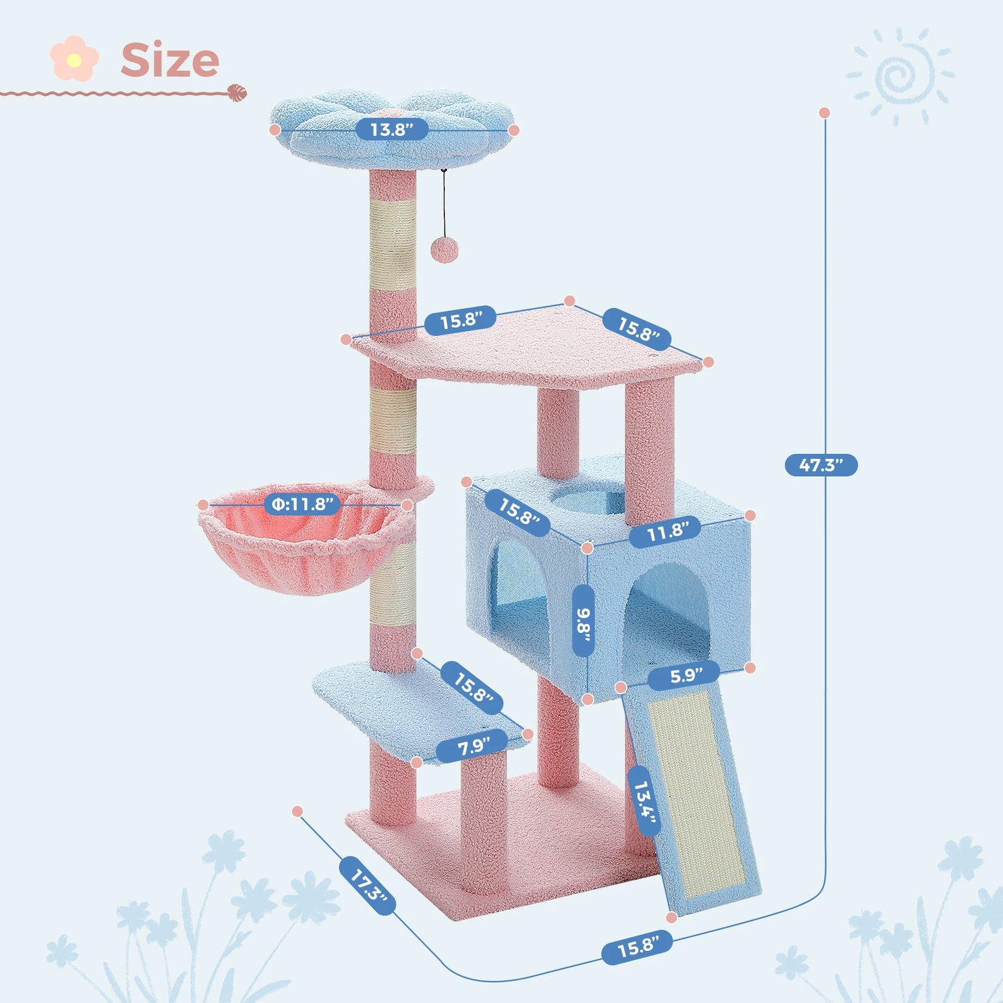 Flower Cat Tree Multi-Level Cat Tower Sisal Covered Scratching Posts Cat Indoor Small Medium Cats Top Perch