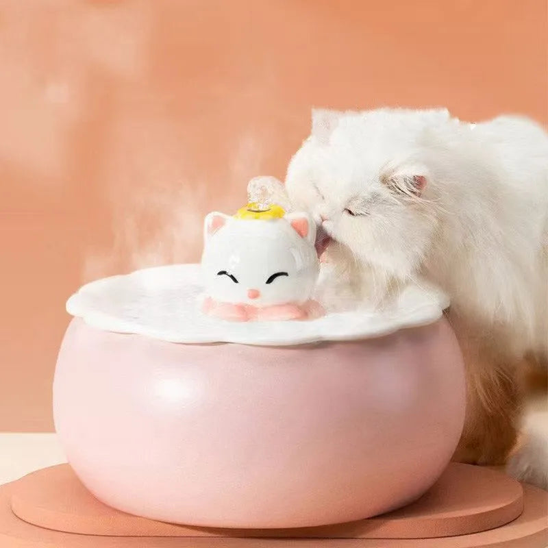 Drinker For Cat Pet Fountain Ceramic Winter Warm, Smart Auto Pet Water Dispenser 30℃ Heated, Cat Drinking Bowls Kitten Water Bowls