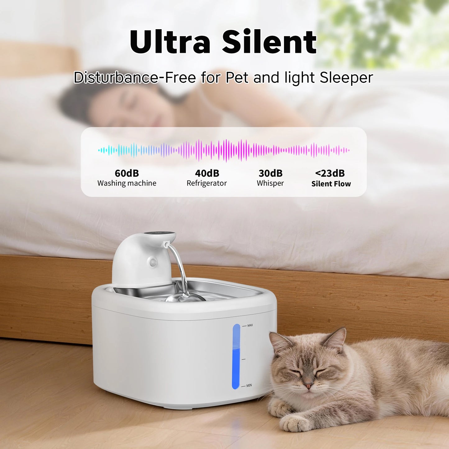 3.5L Cat Water Fountain Wireless Pet Water Dispenser With Stainless Steel Pallet 4000mAh Battery Motion-Sensing Water Dispensing Filter is available separately