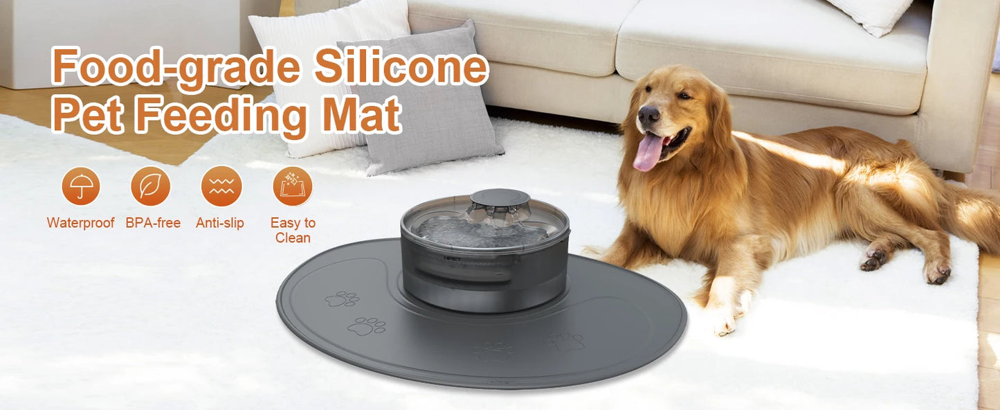 NPET Waterproof Silicone Dog Food Mat for DF10 Dog Fountain, Slip Resistant Dishwasher Safe Pet Feeding Mat,(28" x 2 1.26")