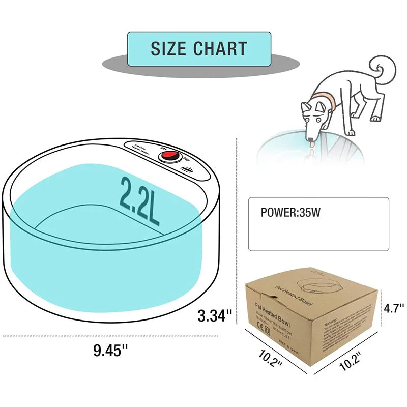 Dog Heated Water Bowl Pet Thermostatic Dog Bowl for Cats Dogs Chicken Birds Outdoor Winter 2L Water Bowl