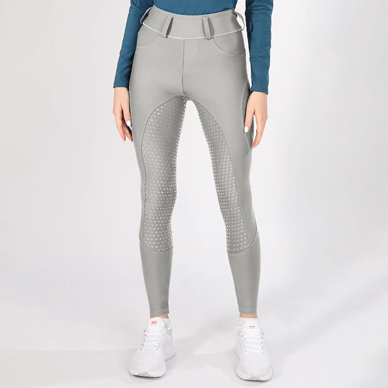 MXLLINA White Horse Riding Pants Women Equestrian Breeches Full Seat Silicone Competition Leggings Anti-pilling Sports Tights