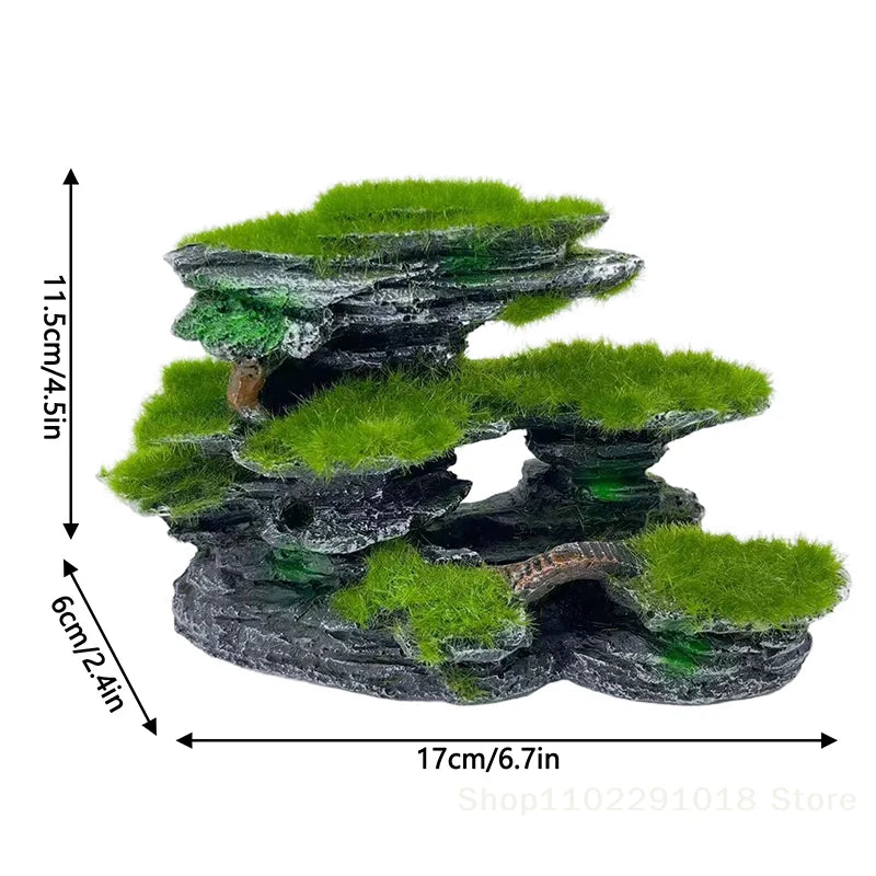 Aquarium Mountain View Stone, Aquarium View Stone, Mossed Aquarium Hideout, Submersible Resin Aquarium Decorations Large