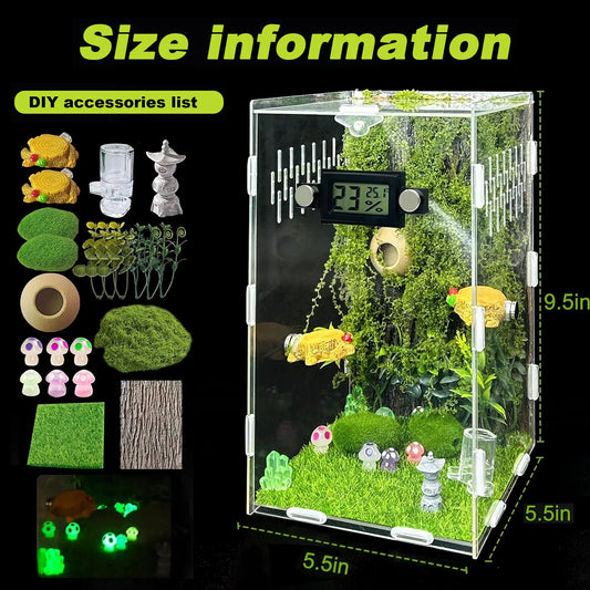 Jumping Spider Enclosure DIY Jumping Spider Insects Habitat with Temperature and Humidity Detector Water Feeder Platform Hide