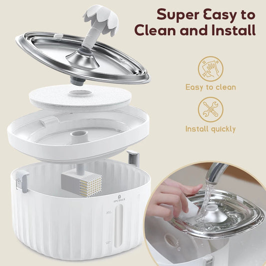 Cat Water Fountain Automatic Pet Water Dispenser for Cats Dogs with Stainless Steel Tray 6-level Filtering System fp10