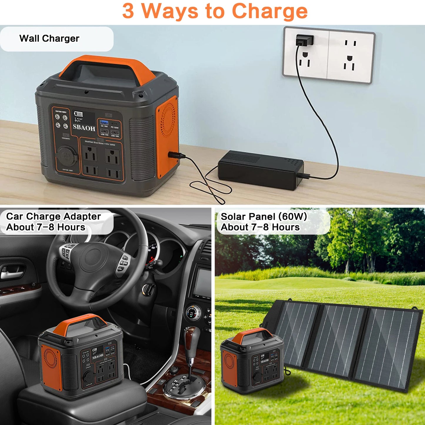Portable Power Station, 300W 296W Solar Generator Quick Charge / 110V AC Outlets/DC Ports and LED Flashlight, Lithium Battery