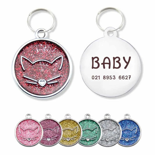 Personalized Engraving Pet Cat Name Tags Customized Dog Cat ID Tag Collar Accessories Nameplate Necklace Chain Charm Supplies 2.5CM